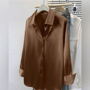 SHEIN Plus Size Brown Satin Women's Top Size 2X